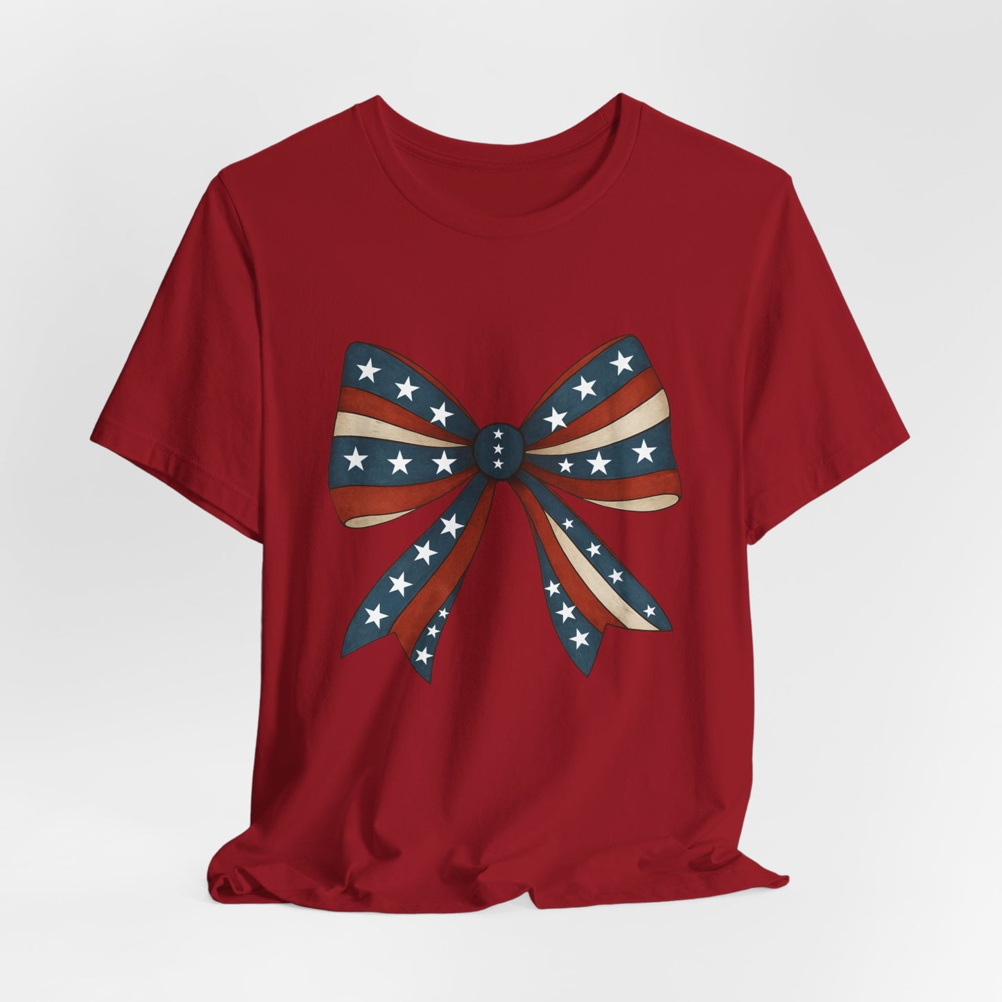 Patriotic Bow Tee, USA Flag Shirt, Independence Day Gift, Casual Summer Wear, Unisex Graphic Tee, Patriotic Tee, Fourth of July Shirt,
