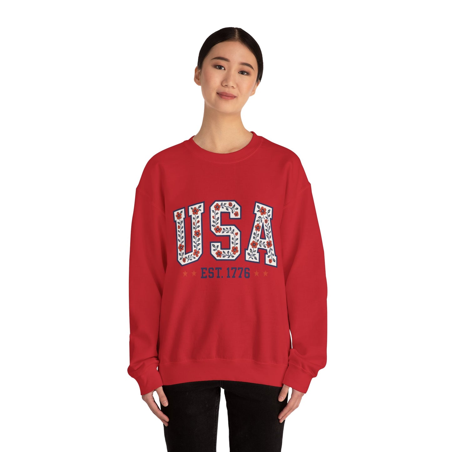 USA July 4th Unisex Sweatshirt, Patriotic Crewneck Pullover, Independence Day Apparel, American Flag Jumper, Fourth of July Gift, Red White
