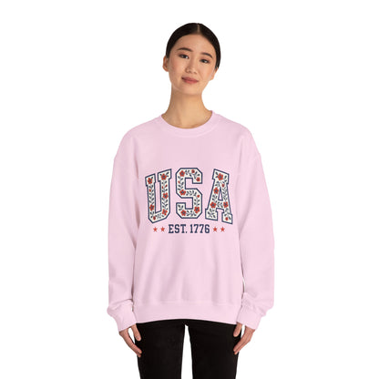 USA July 4th Unisex Sweatshirt, Patriotic Crewneck Pullover, Independence Day Apparel, American Flag Jumper, Fourth of July Gift, Red White