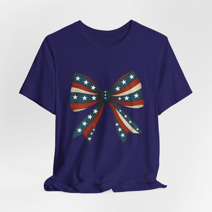 Patriotic Bow Tee, USA Flag Shirt, Independence Day Gift, Casual Summer Wear, Unisex Graphic Tee, Patriotic Tee, Fourth of July Shirt,