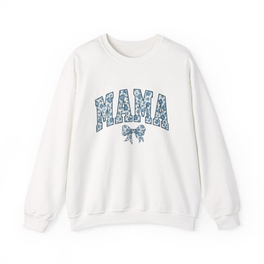Mama Sweatshirt, Blue Ribbon Shirt, Mothers Day Gift, Aesthetic Gift Mom, Chinoiserie Shirt, Mama Leoprad Shirt, Momgifttee, Blue Mama Shirt