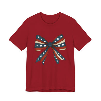 Patriotic Bow Tee, USA Flag Shirt, Independence Day Gift, Casual Summer Wear, Unisex Graphic Tee, Patriotic Tee, Fourth of July Shirt,