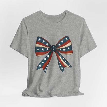 Patriotic Bow Tee, USA Flag Shirt, Independence Day Gift, Casual Summer Wear, Unisex Graphic Tee, Patriotic Tee, Fourth of July Shirt,