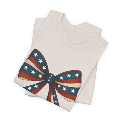 Patriotic Bow Tee, USA Flag Shirt, Independence Day Gift, Casual Summer Wear, Unisex Graphic Tee, Patriotic Tee, Fourth of July Shirt,