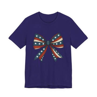 Patriotic Bow Tee, USA Flag Shirt, Independence Day Gift, Casual Summer Wear, Unisex Graphic Tee, Patriotic Tee, Fourth of July Shirt,