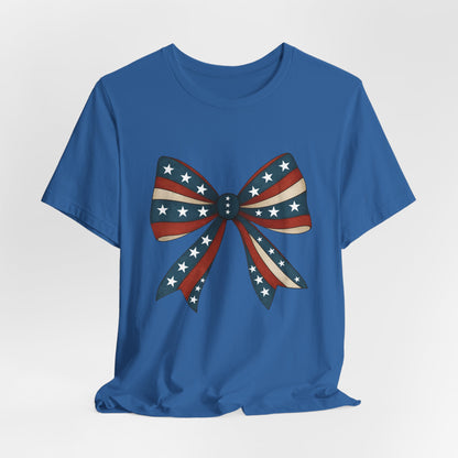 Patriotic Bow Tee, USA Flag Shirt, Independence Day Gift, Casual Summer Wear, Unisex Graphic Tee, Patriotic Tee, Fourth of July Shirt,