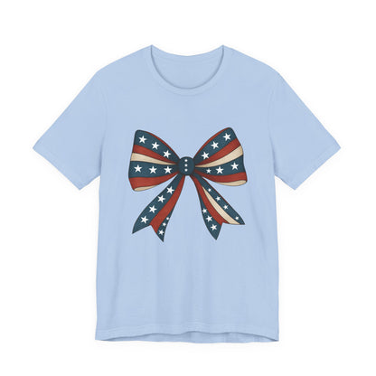 Patriotic Bow Tee, USA Flag Shirt, Independence Day Gift, Casual Summer Wear, Unisex Graphic Tee, Patriotic Tee, Fourth of July Shirt,