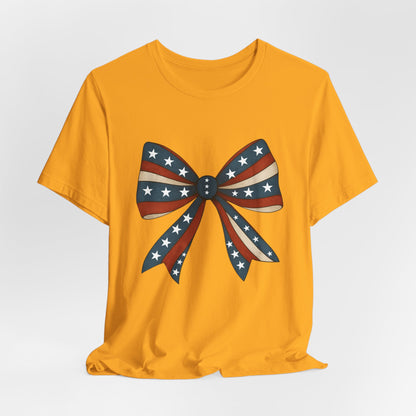 Patriotic Bow Tee, USA Flag Shirt, Independence Day Gift, Casual Summer Wear, Unisex Graphic Tee, Patriotic Tee, Fourth of July Shirt,