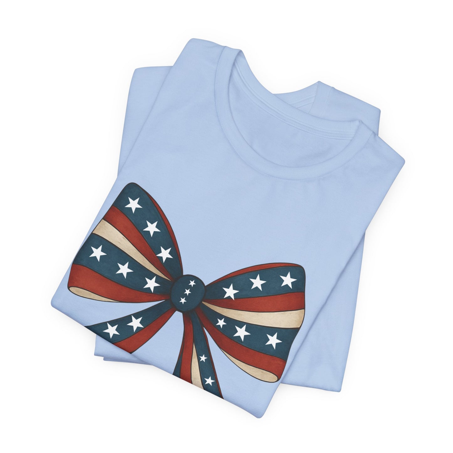 Patriotic Bow Tee, USA Flag Shirt, Independence Day Gift, Casual Summer Wear, Unisex Graphic Tee, Patriotic Tee, Fourth of July Shirt,