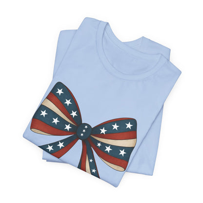 Patriotic Bow Tee, USA Flag Shirt, Independence Day Gift, Casual Summer Wear, Unisex Graphic Tee, Patriotic Tee, Fourth of July Shirt,