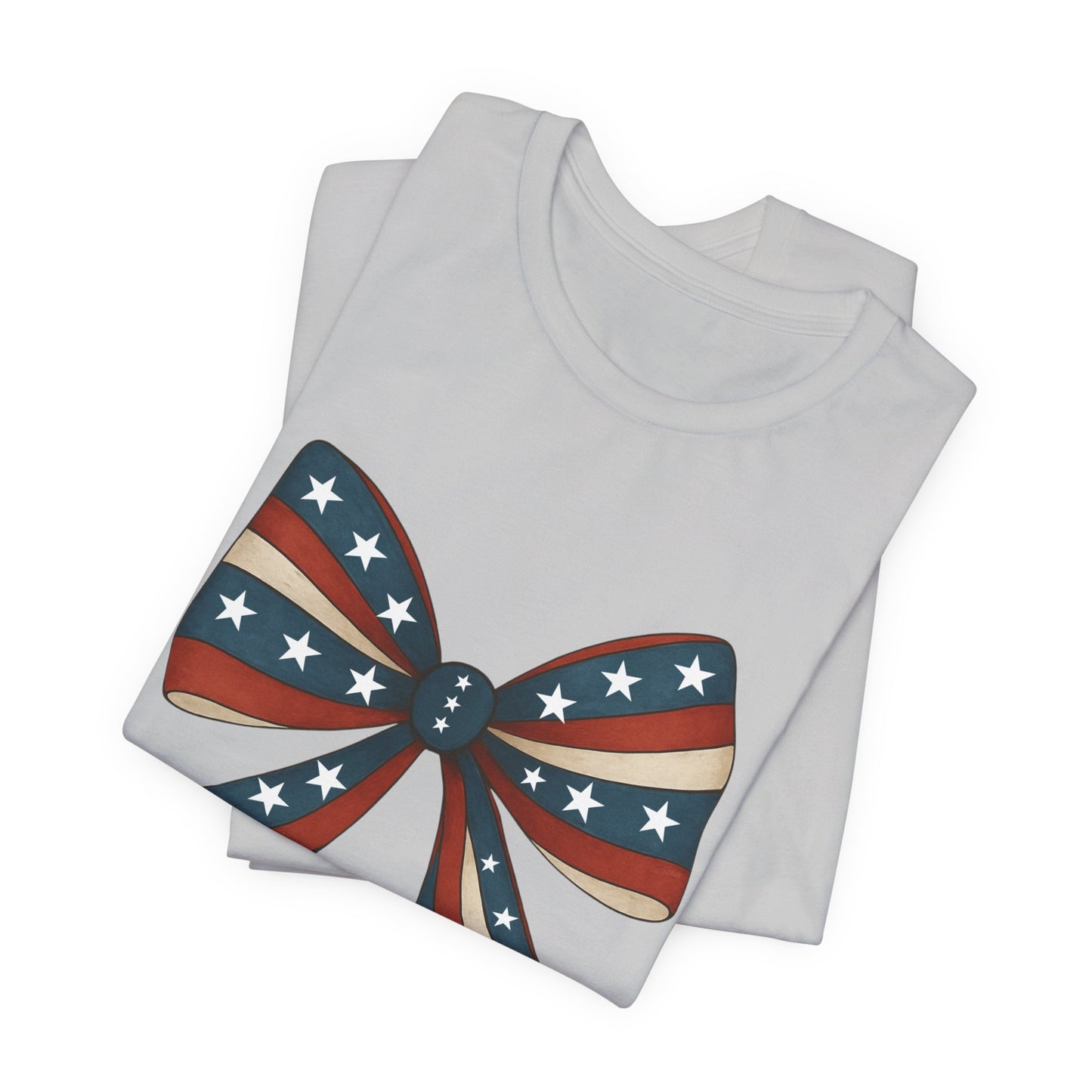 Patriotic Bow Tee, USA Flag Shirt, Independence Day Gift, Casual Summer Wear, Unisex Graphic Tee, Patriotic Tee, Fourth of July Shirt,