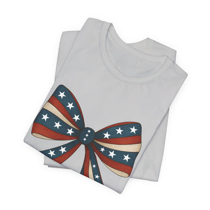 Patriotic Bow Tee, USA Flag Shirt, Independence Day Gift, Casual Summer Wear, Unisex Graphic Tee, Patriotic Tee, Fourth of July Shirt,