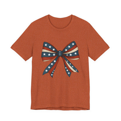 Patriotic Bow Tee, USA Flag Shirt, Independence Day Gift, Casual Summer Wear, Unisex Graphic Tee, Patriotic Tee, Fourth of July Shirt,
