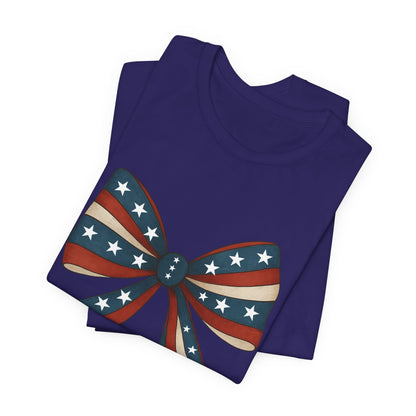 Patriotic Bow Tee, USA Flag Shirt, Independence Day Gift, Casual Summer Wear, Unisex Graphic Tee, Patriotic Tee, Fourth of July Shirt,