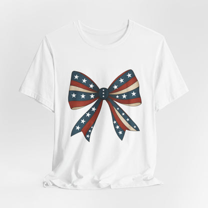 Patriotic Bow Tee, USA Flag Shirt, Independence Day Gift, Casual Summer Wear, Unisex Graphic Tee, Patriotic Tee, Fourth of July Shirt,