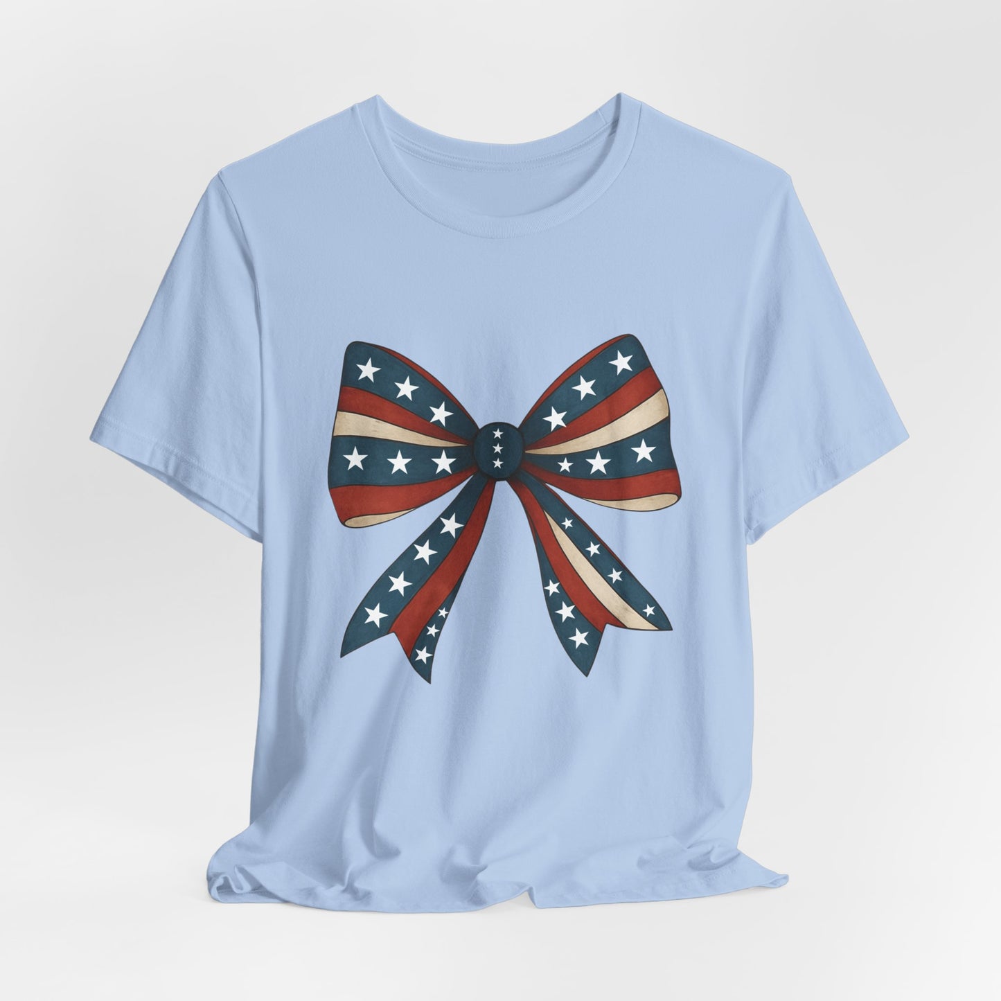 Patriotic Bow Tee, USA Flag Shirt, Independence Day Gift, Casual Summer Wear, Unisex Graphic Tee, Patriotic Tee, Fourth of July Shirt,