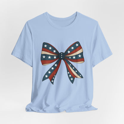 Patriotic Bow Tee, USA Flag Shirt, Independence Day Gift, Casual Summer Wear, Unisex Graphic Tee, Patriotic Tee, Fourth of July Shirt,