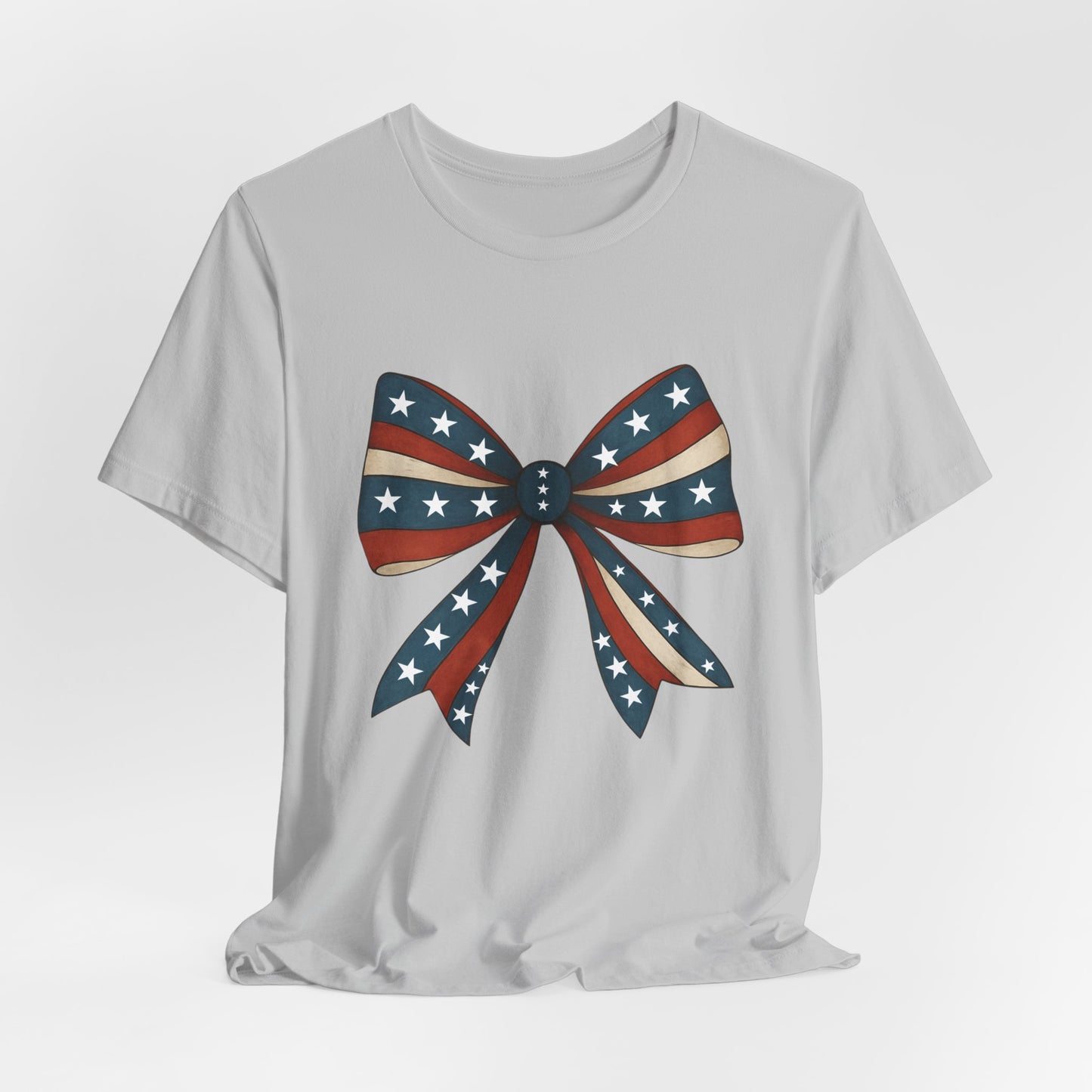 Patriotic Bow Tee, USA Flag Shirt, Independence Day Gift, Casual Summer Wear, Unisex Graphic Tee, Patriotic Tee, Fourth of July Shirt,