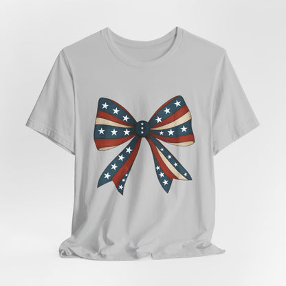 Patriotic Bow Tee, USA Flag Shirt, Independence Day Gift, Casual Summer Wear, Unisex Graphic Tee, Patriotic Tee, Fourth of July Shirt,