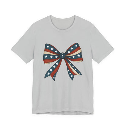 Patriotic Bow Tee, USA Flag Shirt, Independence Day Gift, Casual Summer Wear, Unisex Graphic Tee, Patriotic Tee, Fourth of July Shirt,