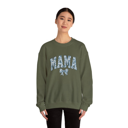 Mama Sweatshirt, Blue Ribbon Shirt, Mothers Day Gift, Aesthetic Gift Mom, Chinoiserie Shirt, Mama Leoprad Shirt, Momgifttee, Blue Mama Shirt