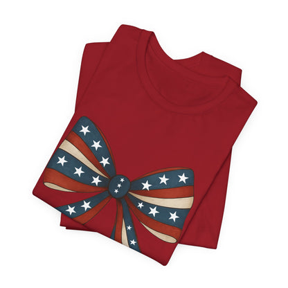 Patriotic Bow Tee, USA Flag Shirt, Independence Day Gift, Casual Summer Wear, Unisex Graphic Tee, Patriotic Tee, Fourth of July Shirt,