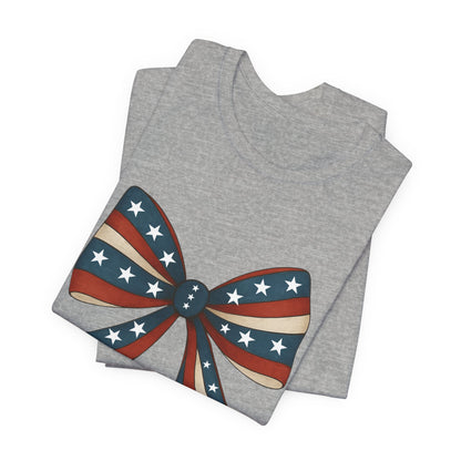 Patriotic Bow Tee, USA Flag Shirt, Independence Day Gift, Casual Summer Wear, Unisex Graphic Tee, Patriotic Tee, Fourth of July Shirt,