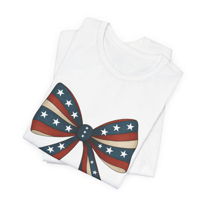 Patriotic Bow Tee, USA Flag Shirt, Independence Day Gift, Casual Summer Wear, Unisex Graphic Tee, Patriotic Tee, Fourth of July Shirt,