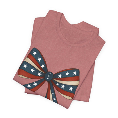 Patriotic Bow Tee, USA Flag Shirt, Independence Day Gift, Casual Summer Wear, Unisex Graphic Tee, Patriotic Tee, Fourth of July Shirt,