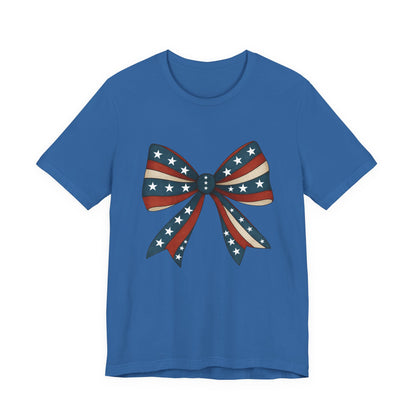 Patriotic Bow Tee, USA Flag Shirt, Independence Day Gift, Casual Summer Wear, Unisex Graphic Tee, Patriotic Tee, Fourth of July Shirt,