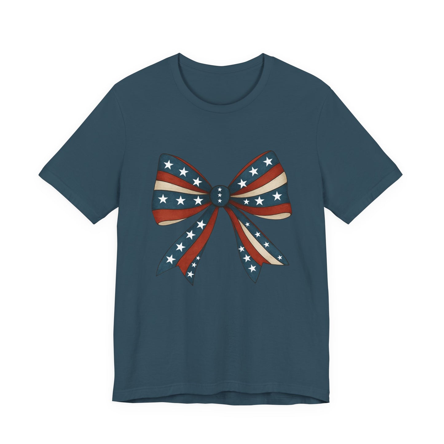 Patriotic Bow Tee, USA Flag Shirt, Independence Day Gift, Casual Summer Wear, Unisex Graphic Tee, Patriotic Tee, Fourth of July Shirt,