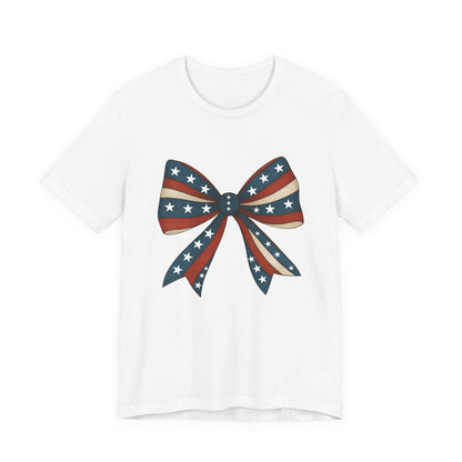 Patriotic Bow Tee, USA Flag Shirt, Independence Day Gift, Casual Summer Wear, Unisex Graphic Tee, Patriotic Tee, Fourth of July Shirt,