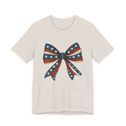 Patriotic Bow Tee, USA Flag Shirt, Independence Day Gift, Casual Summer Wear, Unisex Graphic Tee, Patriotic Tee, Fourth of July Shirt,