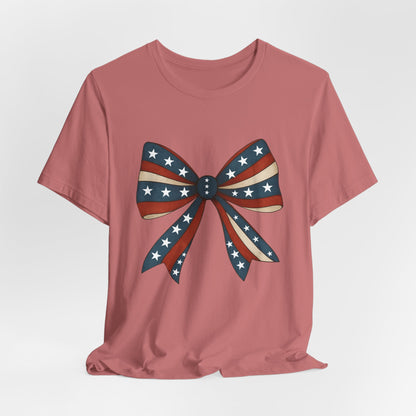 Patriotic Bow Tee, USA Flag Shirt, Independence Day Gift, Casual Summer Wear, Unisex Graphic Tee, Patriotic Tee, Fourth of July Shirt,
